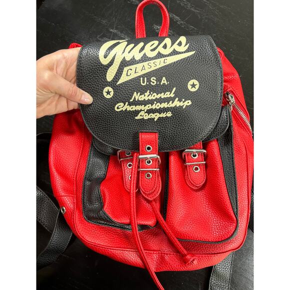 Guess- Red Cream Black- Mini Backpack Purse- National Champ League- preowned - Picture 9 of 11